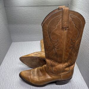 Dan Post Men's Cowboy Boots 7M‎ Brown Leather Western Stitch Tall Riding Cowboy